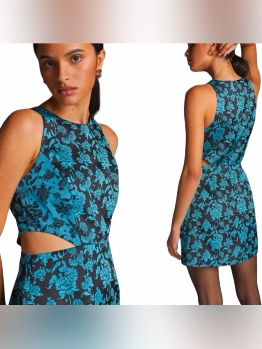 Hutch Floral Jacquard Cut-Out Sleeveless Mini Dress